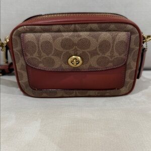 Coach Signature Brown and Red Crossbody Bag